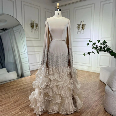 Luxury Mermaid Nude Evening Dresses with Cape Sleeves LA72317A