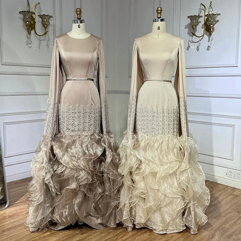 Luxury Mermaid Nude Evening Dresses with Cape Sleeves LA72317A