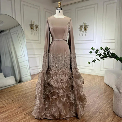 Luxury Mermaid Nude Evening Dresses with Cape Sleeves LA72317A