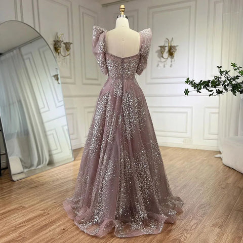 Glitter Lime Green Luxury Dubai Evening Dress Engagement Arabic LA72447