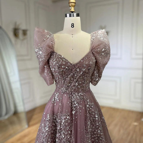 Glitter Lime Green Luxury Dubai Evening Dress Engagement Arabic LA72447