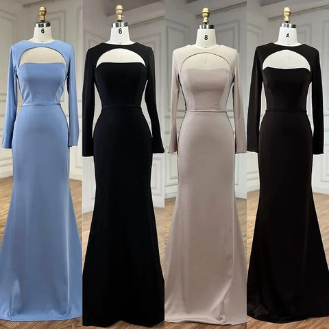 2025 Dubai Blue Satin Mermaid Black Luxury Arabic Lace up Evening Dresses Gowns for Women Wedding Party LA72416