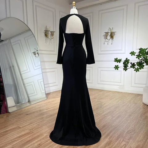 2025 Dubai Blue Satin Mermaid Black Luxury Arabic Lace up Evening Dresses Gowns for Women Wedding Party LA72416