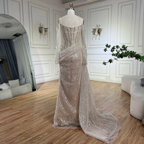 2025 Dubai Nude Strapless Mermaid Dress with Overskirt Beaded Luxury Evening Gown for Women Wedding Party LA72291