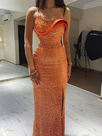 2025 Elegance Arabic Orange Mermaid One Shoulder Luxury Dubai Evening Gown for Women's Wedding Party LA72358