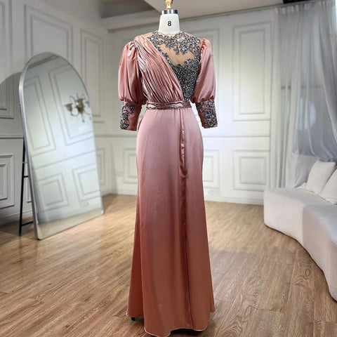 2025 Green Satin Three Quarter Mermaid Evening Dresses Gowns Elegant Lace Beaded for Women Wedding Party LA71510A