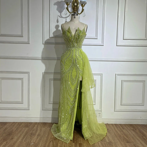 2025 Light Pink Spaghetti Strap Evening Dresses Gowns Mermaid Beaded Elegant Overskirt For Women Party LA72378A