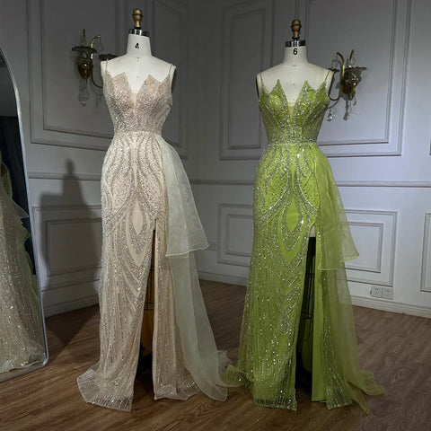 2025 Light Pink Spaghetti Strap Evening Dresses Gowns Mermaid Beaded Elegant Overskirt For Women Party LA72378A