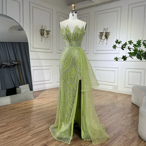 2025 Light Pink Spaghetti Strap Evening Dresses Gowns Mermaid Beaded Elegant Overskirt For Women Party LA72378A