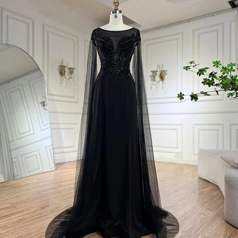 2025 Nude Cape Sleeves Satin A Line Lace Beaded Luxury Dubai Evening Dresses Gowns for Women Wedding Party LA72702