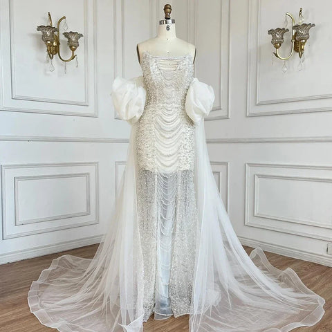 Lilac Vintage Evening Gown Half Puff Sleeve Dress with Beaded Pearl Cape Jacket LA72653