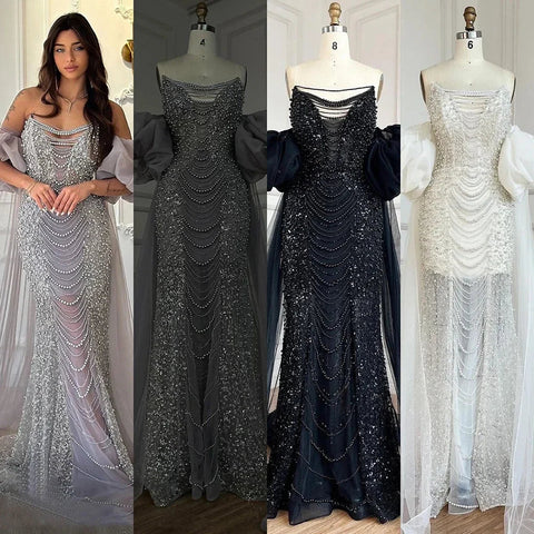 Lilac Vintage Evening Gown Half Puff Sleeve Dress with Beaded Pearl Cape Jacket LA72653