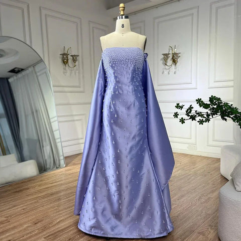 2025 Lilac Spaghetti Strap Mermaid Evening Gown Satin Shawl Luxury Beaded Women's Wedding Party Elegance LA72360