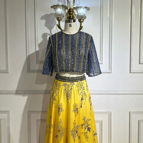 Luxury Dubai Blue Yellow 2 Pieces Evening Dresses LA72470