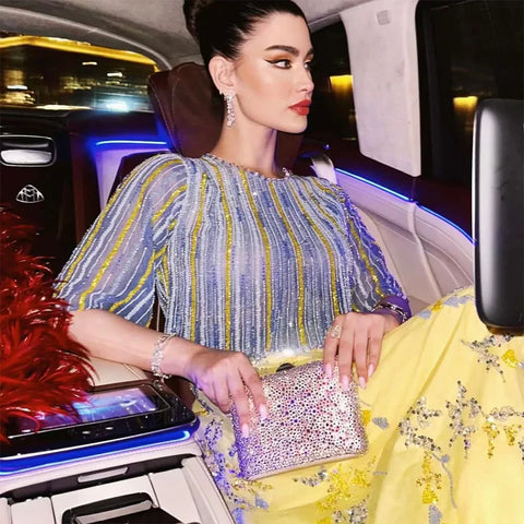 Luxury Dubai Blue Yellow 2 Pieces Evening Dresses LA72470