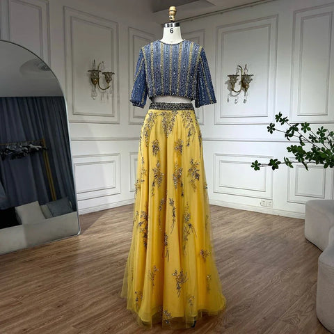 Luxury Dubai Blue Yellow 2 Pieces Evening Dresses LA72470