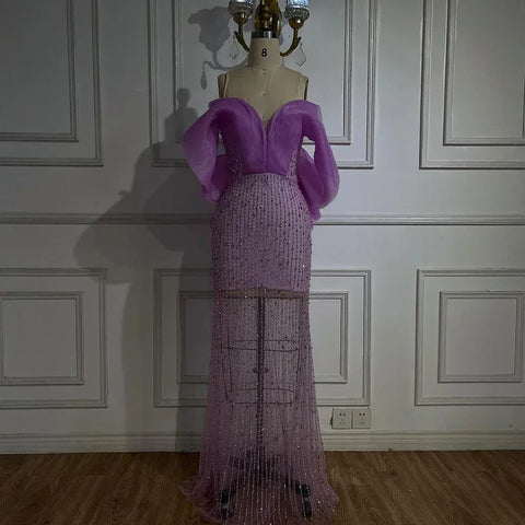 Luxury Lilac Long Evening Dress for Women Wedding Party LA71888