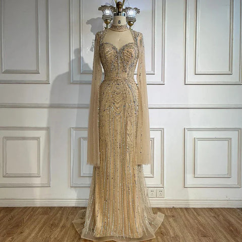 2025 Luxury Dubai Nude Sweetheart Mermaid Beaded Evening Gowns for Women Party LA72560