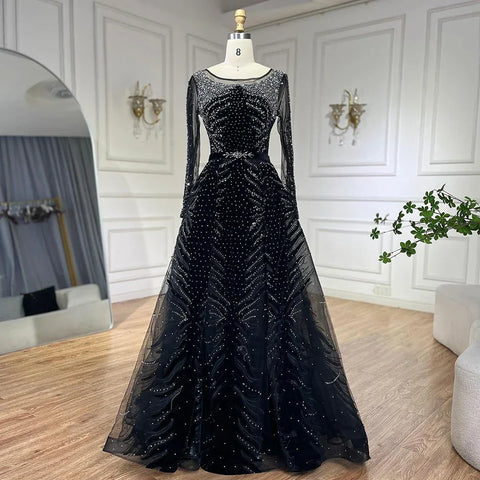 2025 Muslim Velvet Fabric Mermaid Luxury Blue Evening Dresses Dress With Skirt Formal Dress Plus Size LA60914