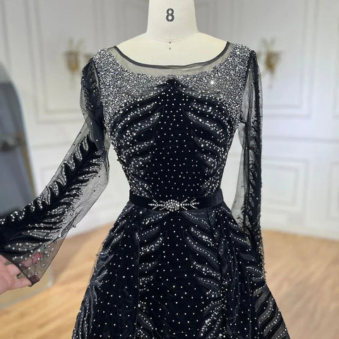 2025 Muslim Velvet Fabric Mermaid Luxury Blue Evening Dresses Dress With Skirt Formal Dress Plus Size LA60914