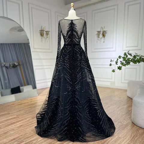 2025 Muslim Velvet Fabric Mermaid Luxury Blue Evening Dresses Dress With Skirt Formal Dress Plus Size LA60914