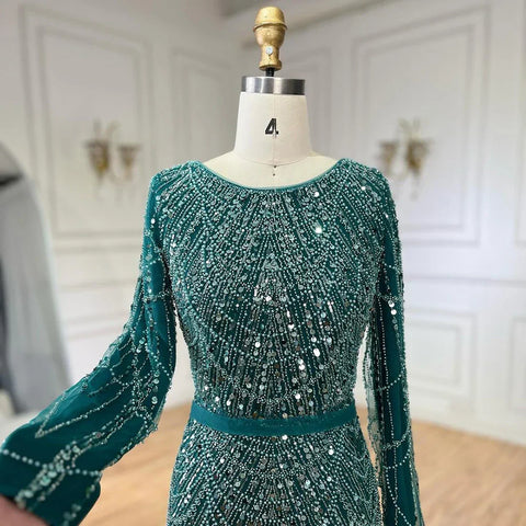 2025 Muslim Women Wedding Party Dubai Gowns green Overskirt Luxury Beaded Mermaid Long Evening Dresses LA72032D