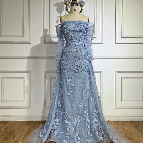 Elegant 3D Flowers Pink Luxury Dubai Evening Dress with Overskirt LA72641