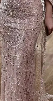 2025 Purple One Shoulder Saudi Arabic Evening Gown with Beaded Side Overskirt Dress for Formal Occasion LA72735