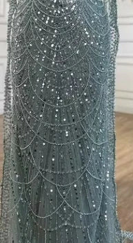 2025 Purple One Shoulder Saudi Arabic Evening Gown with Beaded Side Overskirt Dress for Formal Occasion LA72735