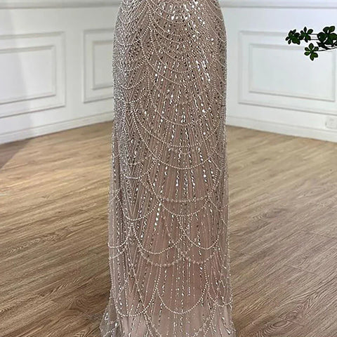 2025 Saudi Arabia Blue Mermaid Cape Sleeve Luxury Beaded Evening Gown for Formal Occasion LA72160A