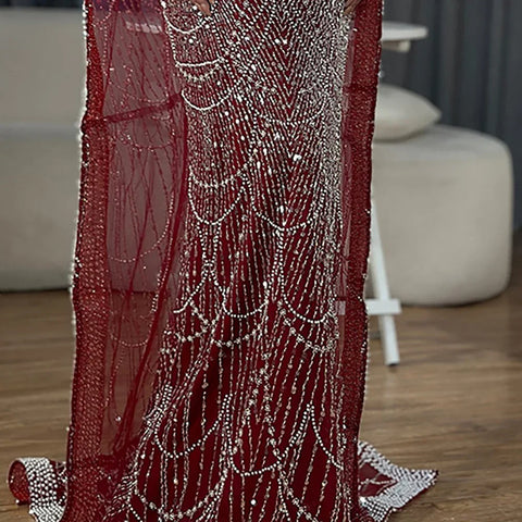 2025 Saudi Arabia Blue Mermaid Cape Sleeve Luxury Beaded Evening Gown for Formal Occasion LA72160A