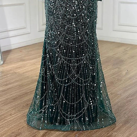 2025 Saudi Arabia Blue Mermaid Cape Sleeve Luxury Beaded Evening Gown for Formal Occasion LA72160A