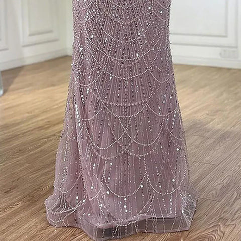 2025 Saudi Arabia Blue Mermaid Cape Sleeve Luxury Beaded Evening Gown for Formal Occasion LA72160A