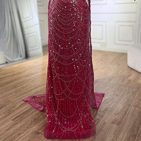 2025 Saudi Arabia Blue Mermaid Cape Sleeve Luxury Beaded Evening Gown for Formal Occasion LA72160A