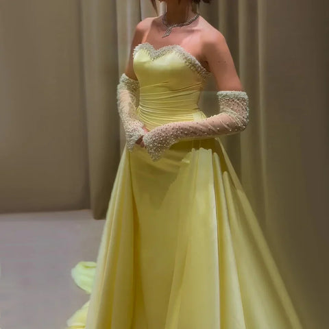 Elegant Sweetheart Yellow Satin Evening Dress LA72777