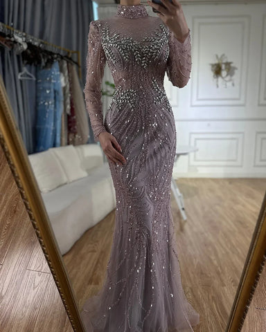 2025 Saudi Arabic Elegant Pink Mermaid Beaded Long Evening Gown for Formal Occasion LA72754