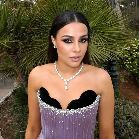 2025 Saudi Lilac Two-Piece Satin A-Line Evening Dresses for Women Strapless Corset for Formal Occasion LA72765