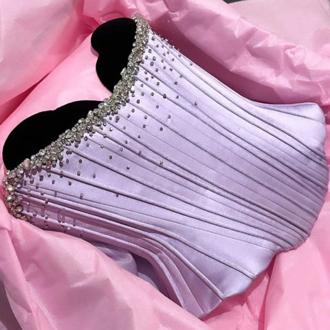 2025 Saudi Lilac Two-Piece Satin A-Line Evening Dresses for Women Strapless Corset for Formal Occasion LA72765