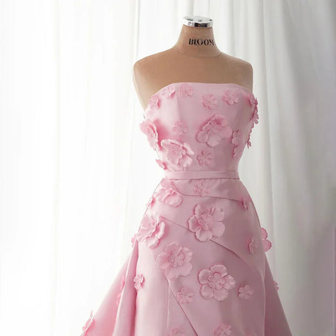 Pink 3D Flowers Mermaid Evening Dress with Detachable Overskirt LA72740