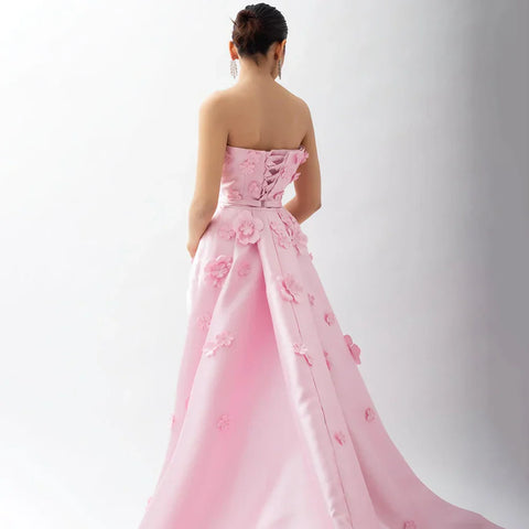 Pink 3D Flowers Mermaid Evening Dress with Detachable Overskirt LA72740