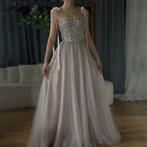 Luxury Saudi Wine Red Beaded Evening Gown Spaghetti Strap Floor-Length for Formal Occasion LA70600A