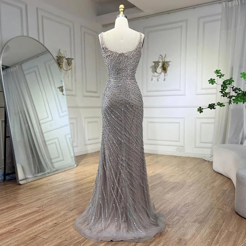 2025 Sliver Nude Elegant With Cloak Beaded Luxury Evening Dresses Gowns Mermaid for Women Wedding Party LA71380