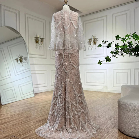 Luxury Beaded Nude Two Pieces Evening Dress LA72462