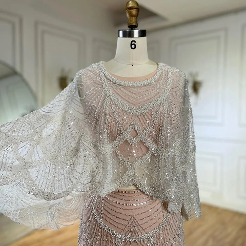 Luxury Beaded Nude Two Pieces Evening Dress LA72462