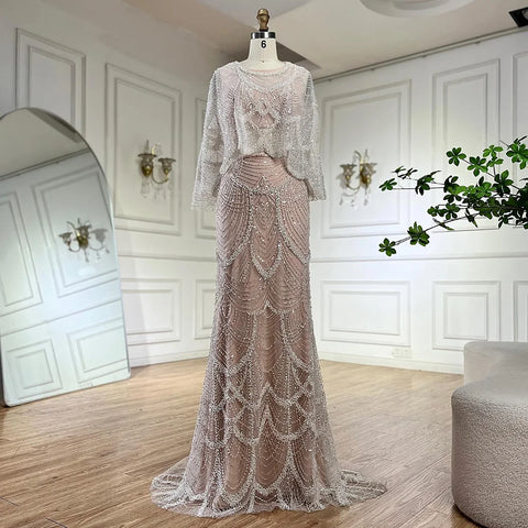 Luxury Beaded Nude Two Pieces Evening Dress LA72462