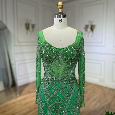 2025 Women Wedding Parties Dubai Arabia Luxury Beaded Evening Dresses Gowns Green Elegant Split Mermaid LA72518