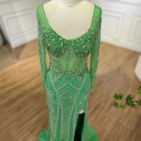 2025 Women Wedding Parties Dubai Arabia Luxury Beaded Evening Dresses Gowns Green Elegant Split Mermaid LA72518