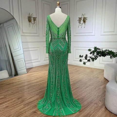 2025 Women Wedding Parties Dubai Arabia Luxury Beaded Evening Dresses Gowns Green Elegant Split Mermaid LA72518
