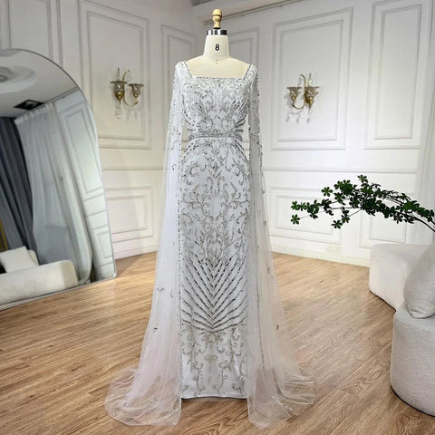 Luxury Arabic Turquoise Evening Dress with Cape Sleeves LA72400