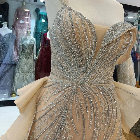 2025 Caramel Beaded Mermaid Evening Gown with Overskirt and Elegant Split for Formal Occasion LA72890